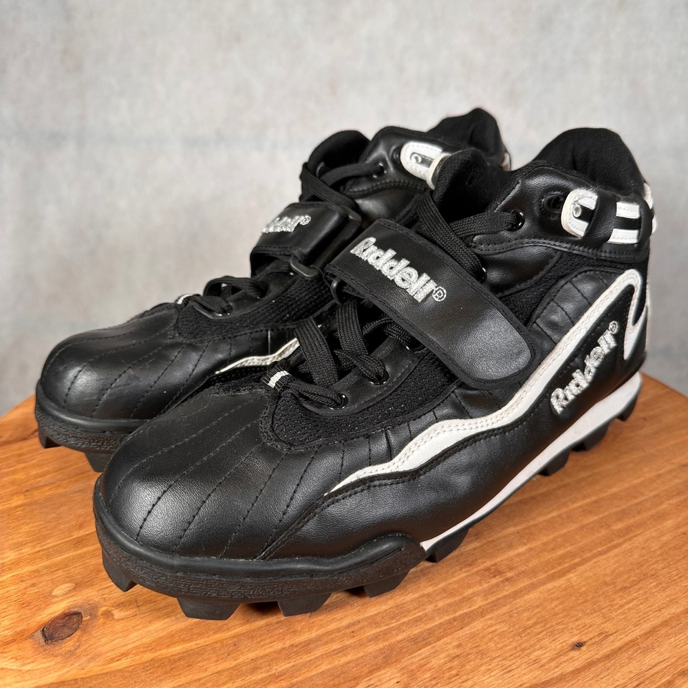 Riddell Football Cleats Mens 12 Black White Good Mid Top Strap 10080